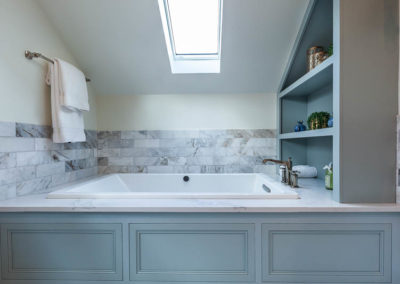 Statuario Maximus light blue vanity master bathroom remodel Kohler Margaux cross handles in polished nickel naperville illinois blue double vanity traditional style transitional