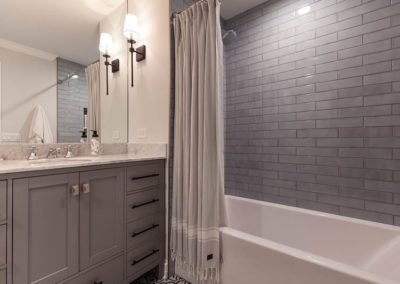 eclectic hall bathroom cement tile mexico gray vanity subway tile chrome clarendon hills illinois