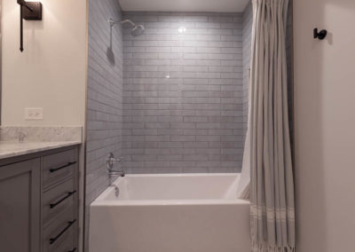 eclectic hall bathroom cement tile mexico gray vanity subway tile chrome clarendon hills illinois