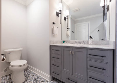 eclectic hall bathroom cement tile mexico gray vanity subway tile chrome clarendon hills illinois