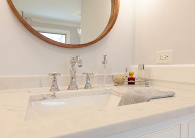 traditional master bathroom remodel clarendon hills illinois marble wainscoting white vanity