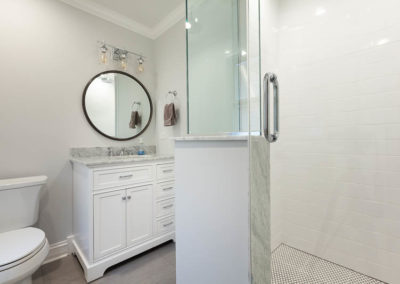transitional en suite bathroom clarendon hills illinois shower white vanity linen tile