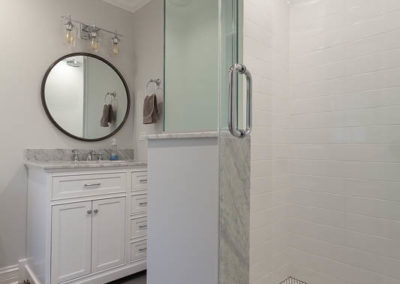 transitional en suite bathroom clarendon hills illinois shower white vanity linen tile