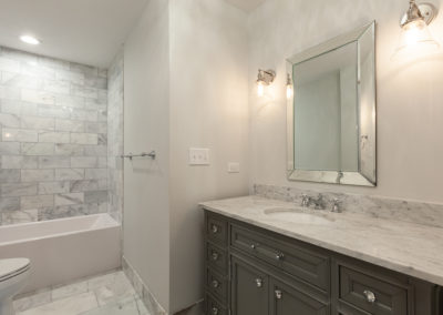 his and hers hall bathroom remodel marble gray vanity clarendon hills illinois