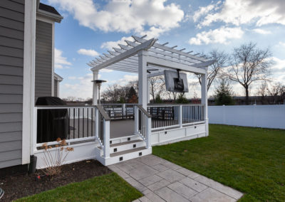 back deck pergola stamped concrete patio fire pit outdoor tv glen ellyn illinois