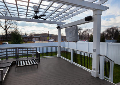 back deck pergola stamped concrete patio fire pit outdoor tv glen ellyn illinois