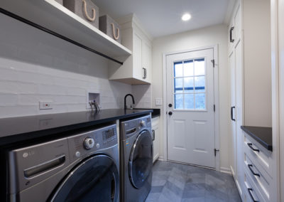 farmhouse kitchen remodel laundry room herringbone shiplap ceiling vintage range white kitchen granite subway backsplash