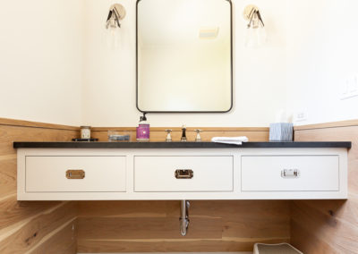 campaign hardware custom vanity, inset vanity, floating vanity, coastal home remodel, hyland homes, clarendon hills