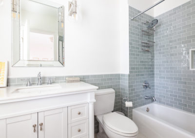 coast home remodeling, hyland homes, en suite bathroom, blue subway tile, clarendon hills, bathroom remodel