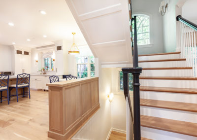 coastal home remodeling, ship lap hallway, ship lap staircase, white oak floor, clarendon hills, hyland homes