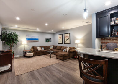 basement bar and wine room storage brick backsplash hyland homes clarendon hills, illinois