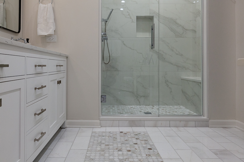 modern bathroom remodel burr ridge illinois marble floor walk-in shower