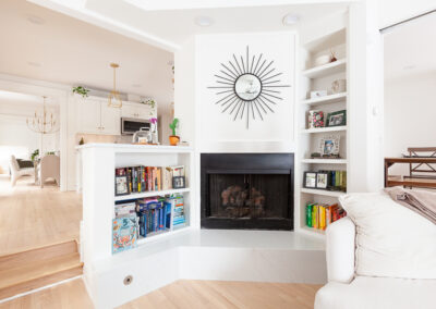 Refinished hardwood floors throughout an open kitchen remodel in Hinsdale, Illinois